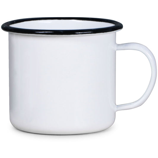 12oz Sublimation White Enamel Mug with Black Rim