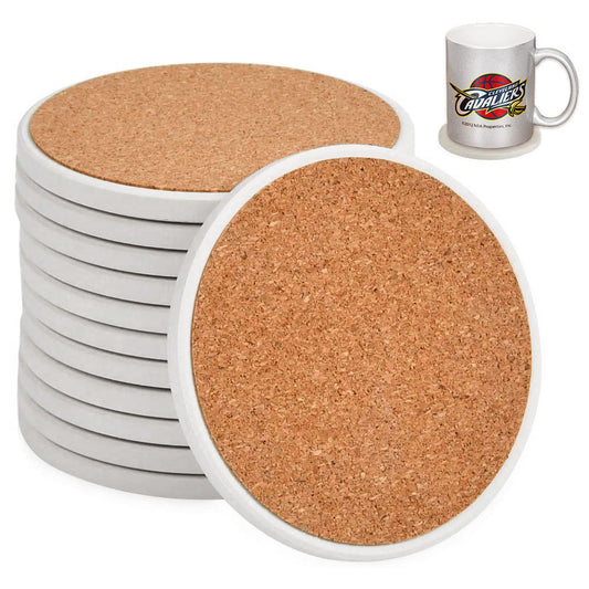 144 4.25 Inch Round Ceramic Coaster With Cork Backing Pads